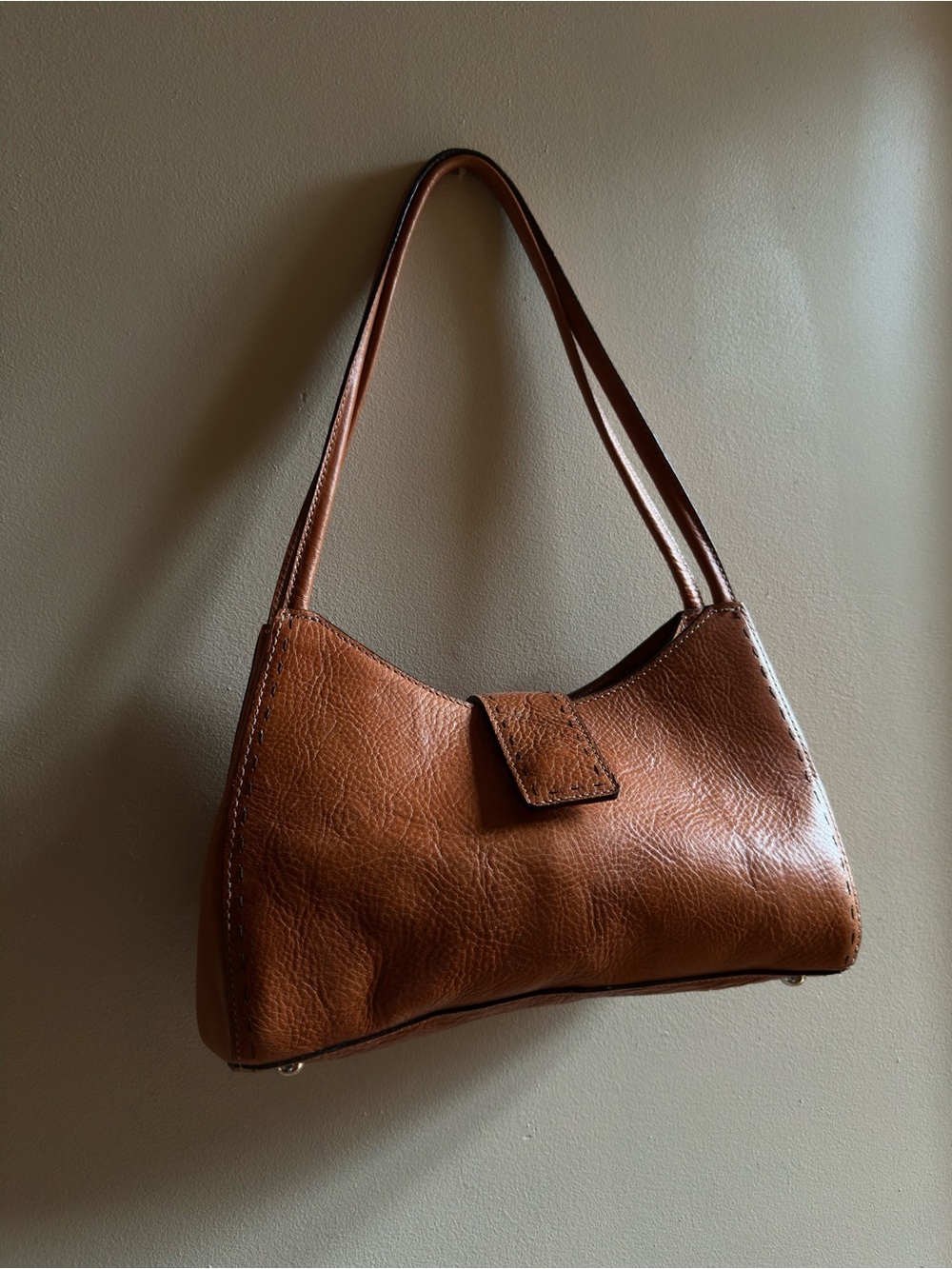 Vintage Fossil Cognac Brown Leather Shoulder Bag